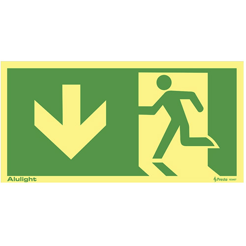 Utrymningsskylt pil ner